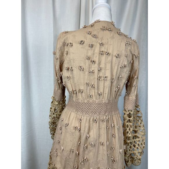 Boston Proper Cream Smocked Midi Dress with Bell Sleeves - Picture 6 of 8